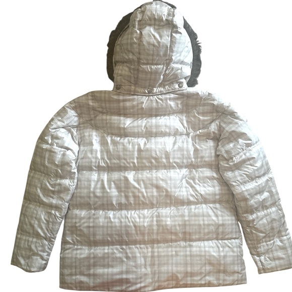Columbia Omni Shield Jacket Size 1X Beige Plaid Hooded Down Puffer Pockets - Picture 6 of 14